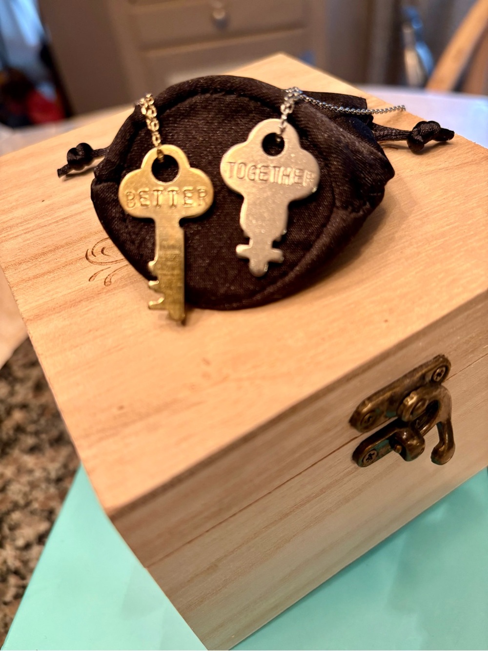 Key Pendant Necklace Set - 'Better' & 'Together' Metallic Keys